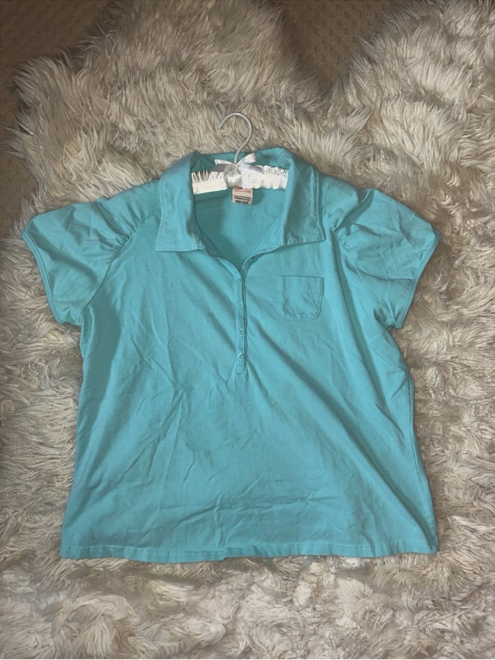 Faded Glory Aqua Blue Polo Button-Front Top